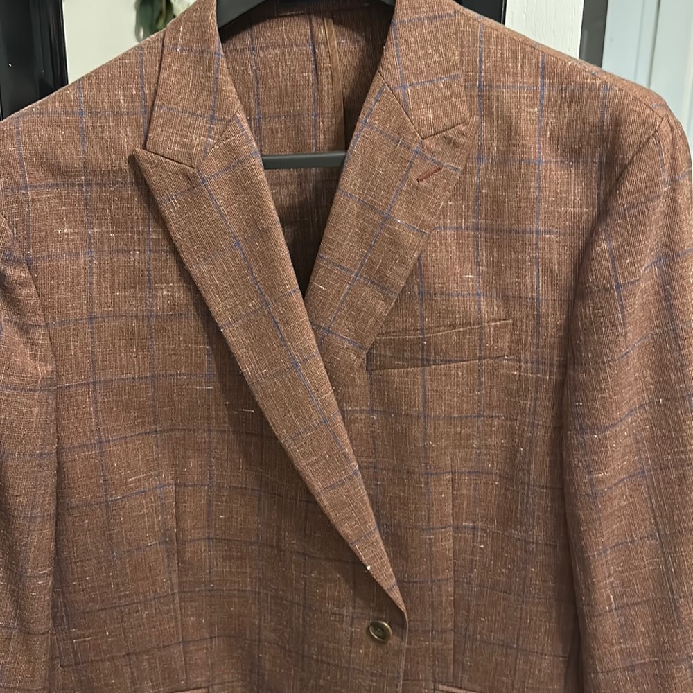 Stafford burgundy and blue window pane sports coat sz 52r